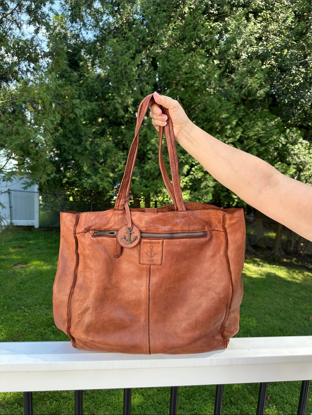 Harbour 2nd Classic Brown Leather Tote Bag with Anchor Accent